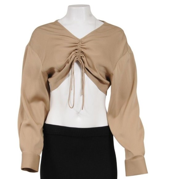 Christopher Esber Womens Long Sleeve Ruched Crop Top Size US 10 Tan Viscose - Picture 1 of 16